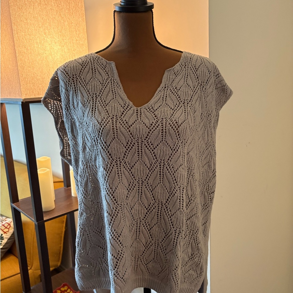 Gray Slouchy Cozy Sweater Vest See-Through Detail